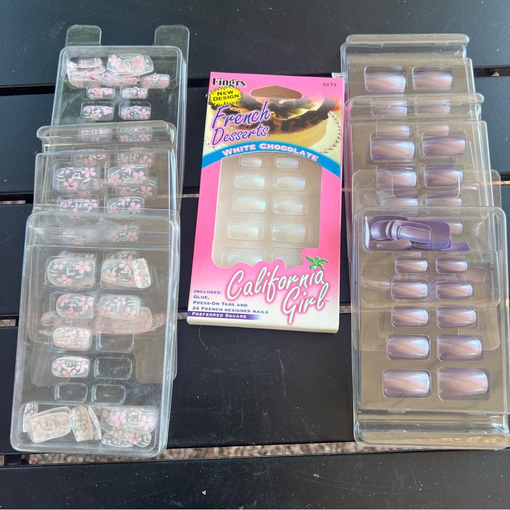 (LOT OF 7) FING'RS FRENCH DESSERTS SQUARE PRESS ON NAIL 24/EA And A Mystery GIFT